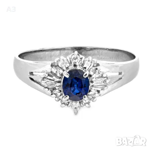 Пръстен с естествен сапфир и диаманти, снимка 5 - Пръстени - 47753520
