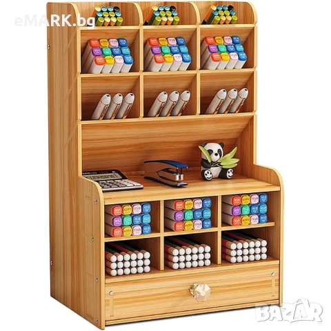 Органайзер за бюро от висококачествен дървен материал с отделения за моливи и химикали и други офис , снимка 1