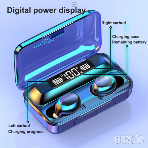 Безжични Блутут Слушалки TWS F9 5C tws Пауър Банк външна батерия безкабелни слушалки с дисплей и тъч, снимка 7 - Слушалки, hands-free - 42279388