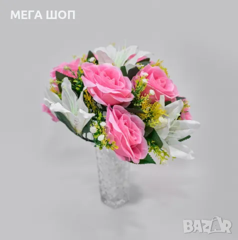 Елегантна колекция от изкуствени букети с лилии и рози, снимка 2 - Изкуствени цветя - 50332501