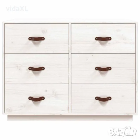 vidaXL Сайдборд, бял, 100x40x75 см, бор масив, снимка 5 - Бюфети - 56147931
