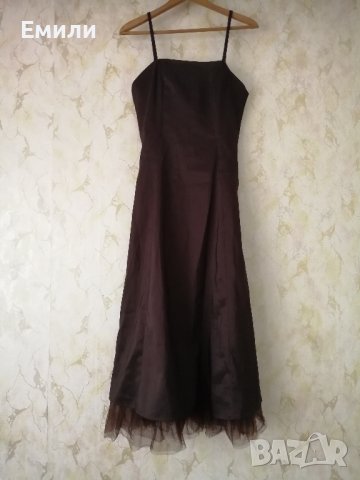 Официална елегантна дълга дамска рокля в кафяв цвят р-р S, снимка 5 - Рокли - 42814977