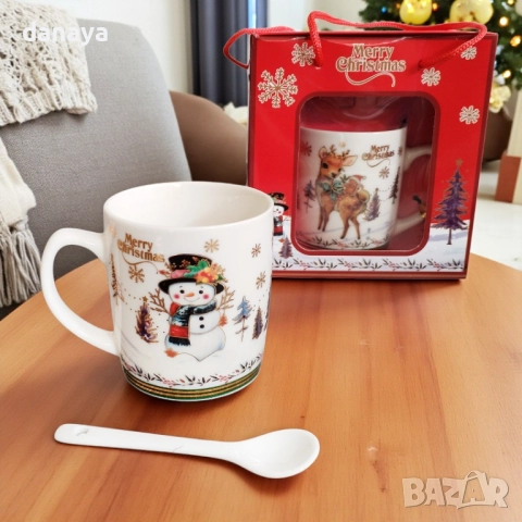 6240 Коледна чаша с лъжичка Merry Christmas в подаръчна кутия, снимка 4 - Чаши - 52120793