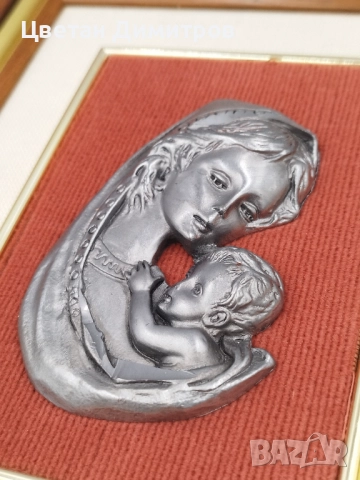 Винтидж стенна картина Мадона с дете в дървена рамка, снимка 6 - Декорация за дома - 52052785