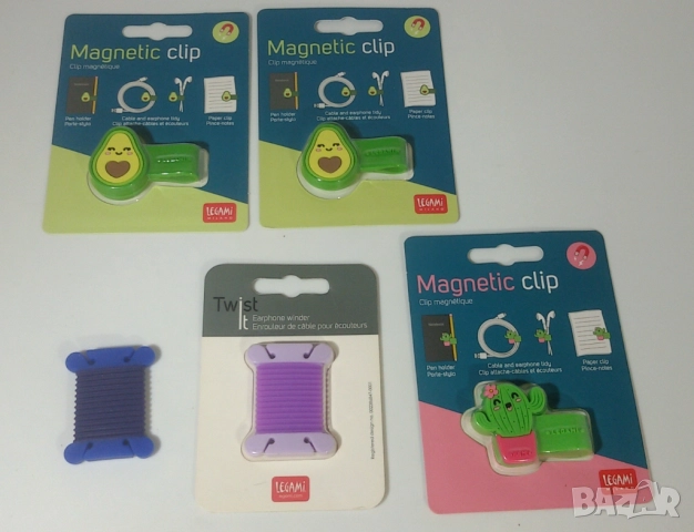 Legami - 2 силиконови уайндъри/навивачи и 3 магнитни щипки/клипс - аксесоари за слушалки, кабели