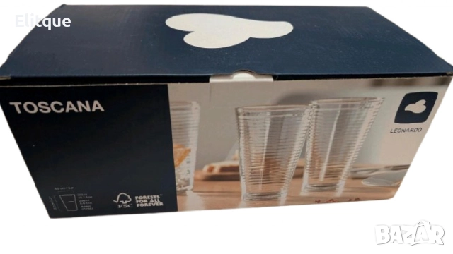 Елегантен комплект от 8 стъклени чаши Leonardo Toscana 330ml, снимка 2 - Чаши - 52744872