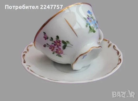 Уникална антична чаша с чинийка Sitzendorf, снимка 3 - Антикварни и старинни предмети - 56096913