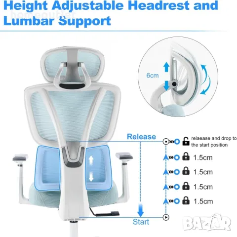 ПРОМОЦИЯ Многофункционален ергономичен офис стол BRTHORY 6007 (OFFICE CHAIR), снимка 4 - Столове - 48880127