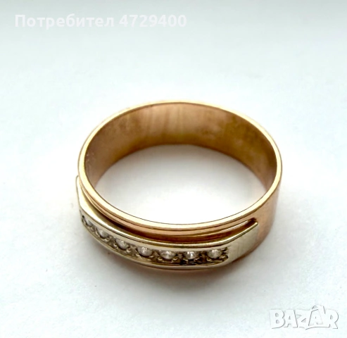 Златен пръстен 14к с 7 натурални брилианти 0,09к, 3/5, снимка 2 - Пръстени - 53373373