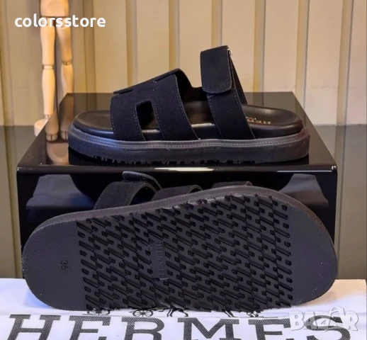 Дамски чехли Hermes  черен велур/BR169s, снимка 3 - Чехли - 50943011