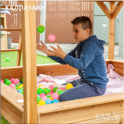 Голяма Детска Къща GINGER HOME с Пясъчник и Пързалка, за Игра на Открито в Двора и Градината, Дървен, снимка 16 - Други - 44670250