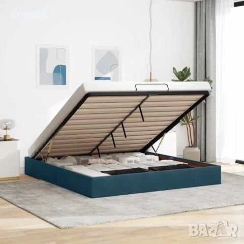 vidaXL Рамка за легло с османи без матрак Тъмно синьо 200x200cm Кадифе, снимка 2 - Спални и легла - 56147050