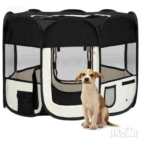 vidaXL Сгъваема кучешка кошара с чанта за носене, черна, 90x90x58 см, снимка 2 - За кучета - 56146251