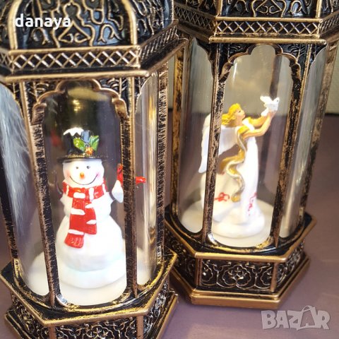 2500 Светещ коледен Led фенер с декорация Ангел и Снежко, 14см, снимка 9 - Декорация за дома - 34546671