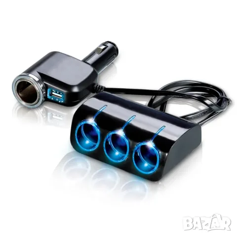 Разклонител за запалка с 4 гнезда и USB порт