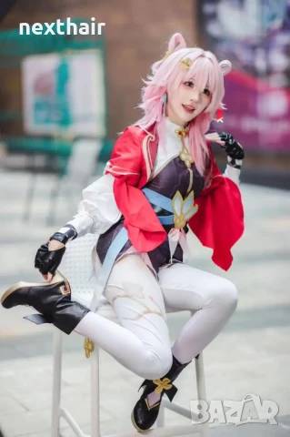Аниме косплей розова перука Honkai Star Rail March high quality cosplay, снимка 4 - Аксесоари за коса - 50451524