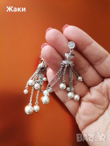 Висящи обеци с перли и метал, снимка 3 - Обеци - 28310563