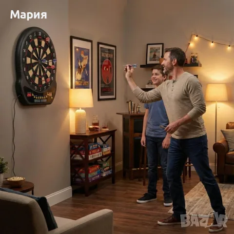 Електронна мишена за дартс 48 см с 27 игри, 202 режима и 12 стрелички – за до 8 играчи