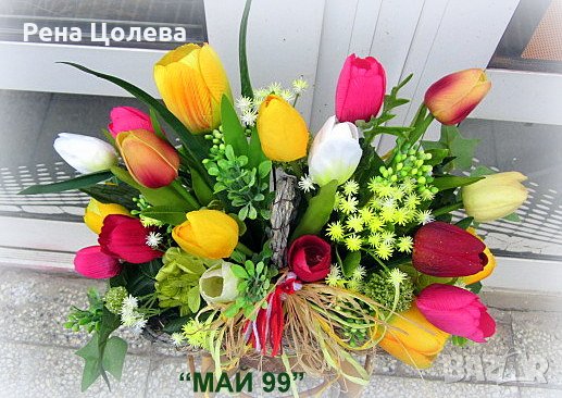 Пролетна кошничка с 19 лалета, снимка 3 - Подаръци за жени - 39816849