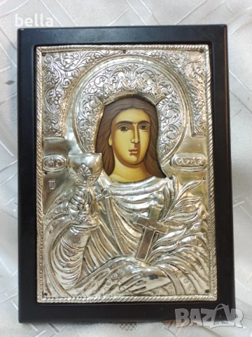 Сребърна масивна  икона на св.Варвара ,проба 950 размери 22/16 см сертификат 