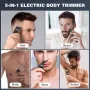 Нов мъжки Електрически тример за тяло и брада – IPX7, 5 приставки, черен, снимка 2