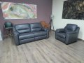 Италиански сив кожен комплект диван тройка и фотьойл "AVOLA", снимка 1 - Дивани и мека мебел - 44297893