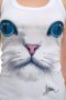 Нов дамски бял потник с 3D принт Котка със сини очи, Х-гръб, прав гръб, снимка 2
