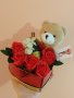 Сърце със сапунени цветя и мече, снимка 1 - Подаръци за жени - 39594613