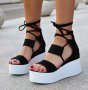 Сандали на платформа - черен велур с бяло ходило - 307, снимка 2