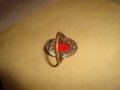 СТАР БРОНЗОВ РЕТРО АР НУВО ФЛОРАЛЕН ПРЪСТЕН с ЧЕРВЕН КАТАЛИН 22337, снимка 4