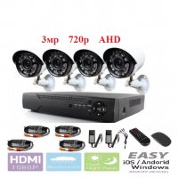 Система за видеонаблюдение 3MP 720P AHD комплект - AHD 4ch DVR + 4 AHD камери Sony 3MP + кабели, снимка 1 - Комплекти за видеонаблюдение - 30773444