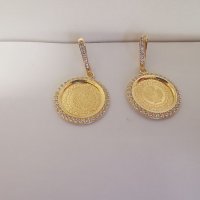 Златни обеци с монети Ататюрк, чеерек , снимка 6 - Обеци - 37105139