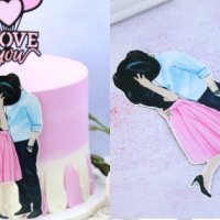Двойка мъж и жена скрити с шапка картонен топер украса декор за торта , снимка 1 - Други - 30382620