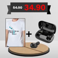 Тениска със забавен дизайн + Bluetooth слушалки L21