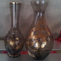 Две вазички кафяво стъкло високи различни, снимка 8 - Вази - 30053527