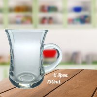 Комплект от 6 броя стъклени чаши, сервиз за кафе или чай, 150ml, снимка 2 - Сервизи - 44229630