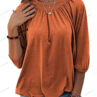Едноцветна свободна дамска тениска с кръгло деколте и 3/4 ръкави, 8цвята , снимка 7 - Тениски - 44527835