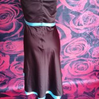 Шоколадово кафява елегантна рокля бюстие в комбинация с тюркоаз 2ХЛ, снимка 2 - Рокли - 36763580