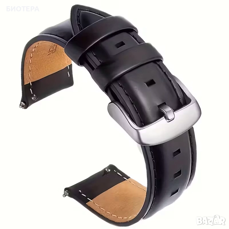 Кожена каишка за часовник – естествена кожа, черна, класически стил, снимка 1