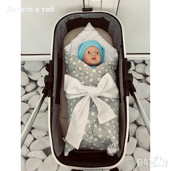 Порт бебе сиви звезди с бял полар - 75/75, снимка 1