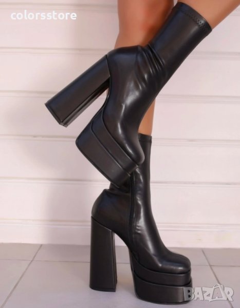 Боти на ток - черна кожа - VS21, снимка 1