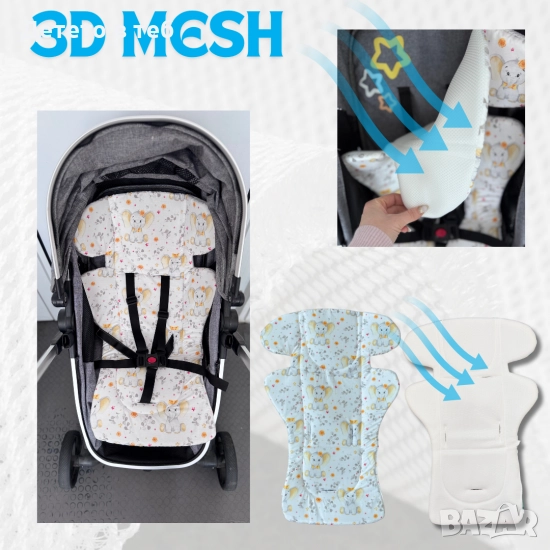 Постелка против изпотяване с уши 3д меш Жълт слон, снимка 1