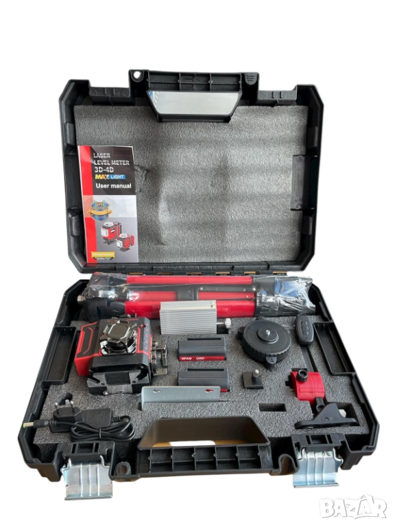 4D лазерен нивелир KraftRoyal с 360° въртене със стойка и LCD дисплей, снимка 1