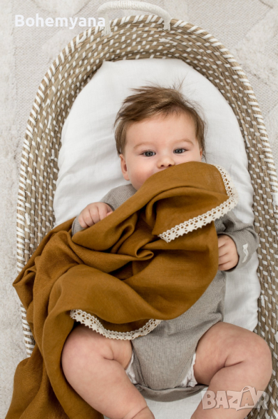 Babyly ленено одеяло пелена 100 х 100 см – карамел, снимка 1