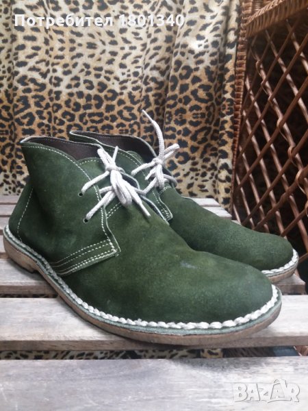 Естествена кожа- каучукова подметка мъжки боти, масленозелени- 43 номер , снимка 1