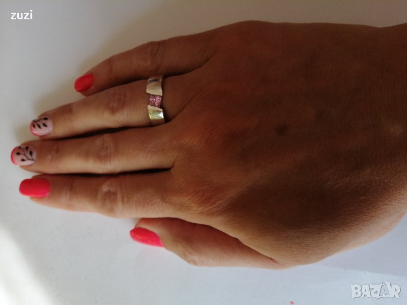 Сребърен изчистен пръстен с розов цирконий. Сребро проба 925. , снимка 1