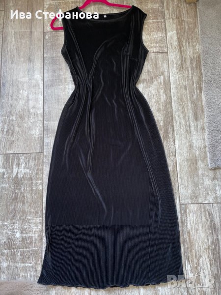 Нова дълга ежедневна черна рипс плисе еластична рокля рипс 44 нолер , снимка 1