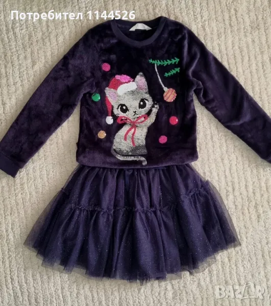 Сет блуза и пола, блясък и пайети, H&M, 6-8г., снимка 1