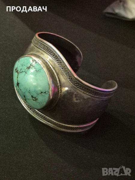 сребърна гривна в Бохо стил с тюркоаз , снимка 1