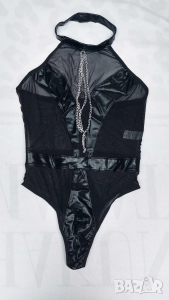 ХХЛ ХЛ кожено боди с тюл елементи, снимка 1